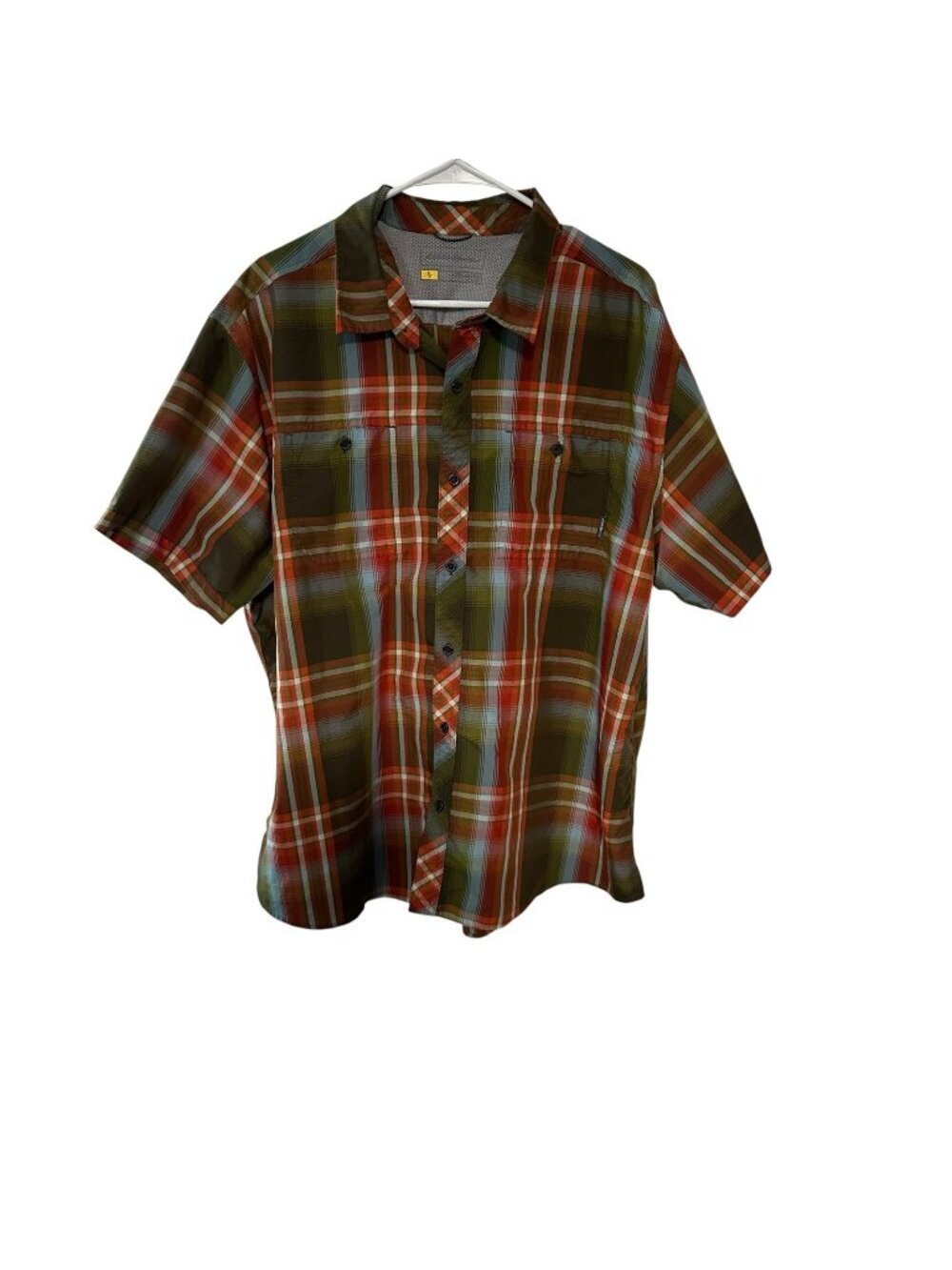 Eddie Bauer Button Up Shirt Size 2XL Rip Stop Plaid Hiking Outdoor Travex